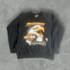 Vintage Harley Davidson Sweatshirt Mens Medium Black 80s Eagle Righteous Rider‎
